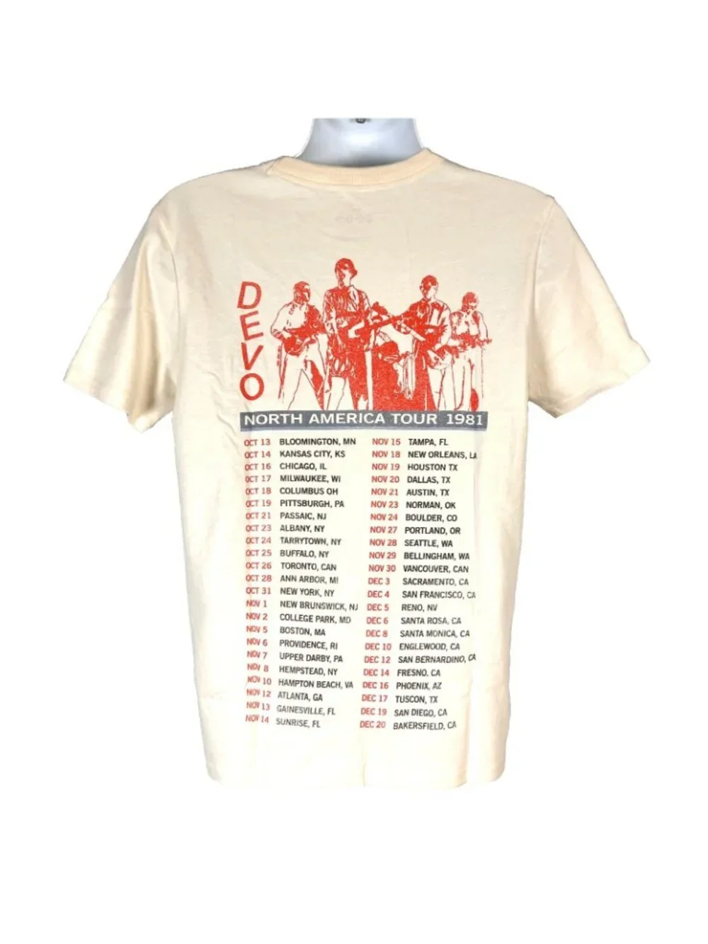 Devo 1981 Tour Retro Tribute Mens Lee T-Shirt size Small 41x27 Beautiful World